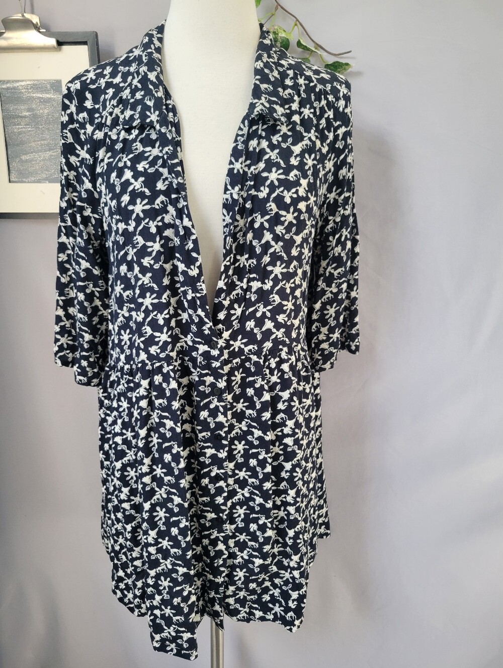 Ba&Sh Cocea A Line Mini Floral Dress Black White 3 or US 10 or L - Picture 2 of 14